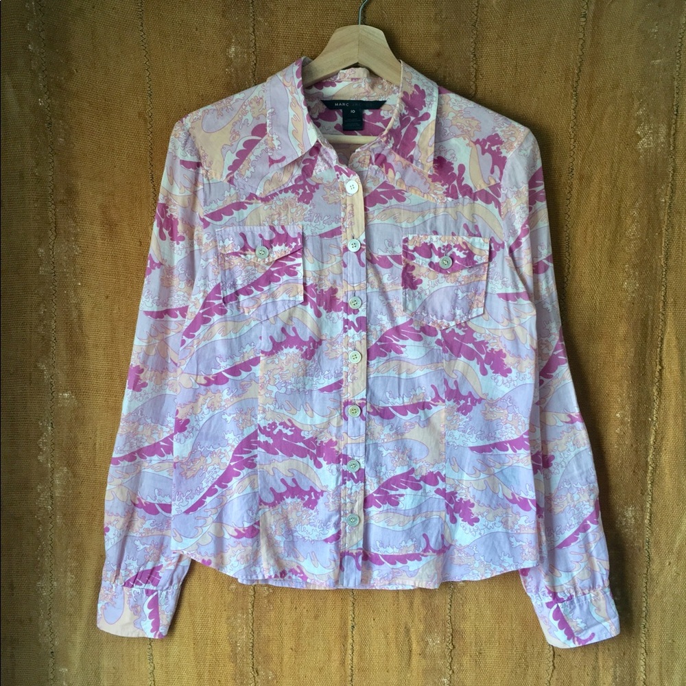 Marc Jacobs Novelty Print Shirt Size 10 Pink Waves